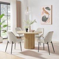FurnitureboxUK Penrose Oak Effect Round Dining Table & 4 Beaumont Chairs in Cream