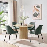 FurnitureboxUK Penrose Oak Effect Round Dining Table & 4 Beaumont Chairs in Green