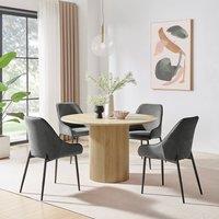 FurnitureboxUK Penrose Oak Effect Round Dining Table & 4 Beaumont Chairs in Grey