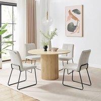 FurnitureboxUK Penrose Oak Effect Round Dining Table & 4 Halleyy Chairs in Taupe