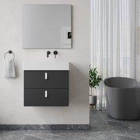 Banyetti Invicta 600mm Wall Hung Vanity with Veneto No Tap Hole Basin - Matt Black