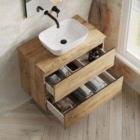 Banyetti Vatilla 800mm Wall Hung Vanity with Matching Worktop - Ostippo Oak in Light Oak