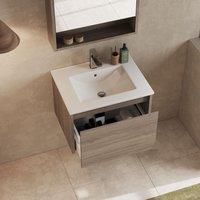 Banyetti Mino 600mm Wall Hung Vanity with Lira Basin- Nebraska Oak in Brown