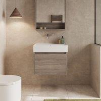 Banyetti Mino 600mm Wall Hung Vanity with Veneto 0TH Basin-Nebraska Oak in Brown