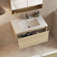 Banyetti Mino 800mm Wall Hung Vanity Unit with Lira Basin- Natural Oak in Light Oak