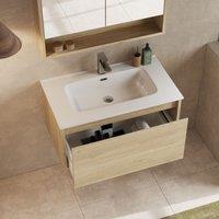 Banyetti Mino 800mm Wall Hung Vanity Unit with Athena Basin- Natural Oak in Light Oak