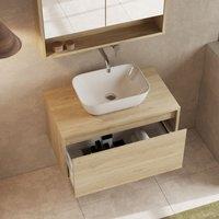 Banyetti Mino 800mm Wall Hung Vanity Unit with Matching Worktop- Natural Oak in Light Oak
