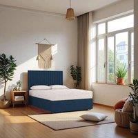 Knight Sleep Emily Plush Velvet Divan Bed Set with Princess Mattress & Headboard in Navy | Size: Small Single