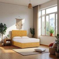 Knight Sleep Emily Plush Velvet Divan Bed Set with Princess Mattress & Headboard in Mustard | Size: Small Single