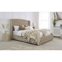 PARADISE BEDS LTD Luxury High Headboard Button Ottoman Bed Frame with Gas Lift Storage in Beige | Size: King