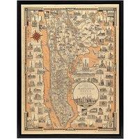 Artery8 Chase 1939 Pictorial Map Manhattan & Bronx Framed Canvas Wall Art Print | Size: W18 x H24