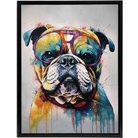 Artery8 English Bulldog Dog With Sunglasses Framed Canvas Wall Art Print | Size: W12 x H16