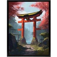 Artery8 Japanese Torii Gate in Forest Landscape Framed Canvas Wall Art Print | Size: W12 x H16