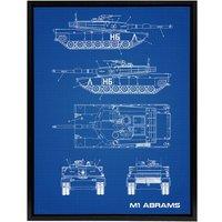 Artery8 M1 Abrams US Main Battle Tank Blueprint Framed Canvas Wall Art Print in Blue | Size: W24 x H32