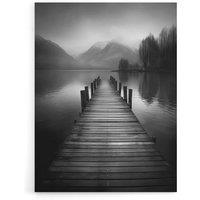 Artery8 Lake Pier Mountain Landscape Photograph Canvas Wall Art Print in Grey | Size: W18 x H24