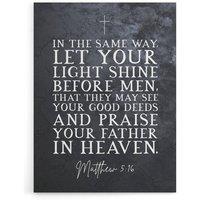 Artery8 Matthew 5 16 Let Your Light Shine Bible Quote Canvas Wall Art Print in Grey | Size: W24 x H32