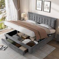BTM Grey 5ft King Upholstered Velvet Bed with Storage & Headboard