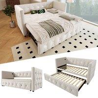 BTM Beige Velvet 3FT Daybed with Trundle & USB/Type-C Charging