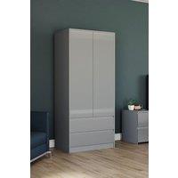Home Discount Vida Designs Glinton High Gloss 2 Door 2 Drawer Wardrobe Storage Bedroom Furniture in Grey