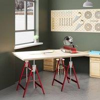 HOMCOM Set Of 2 Steel Saw Horses Telescopic Builders Work Bench Folding Red