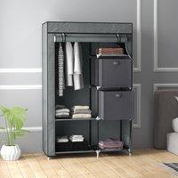 HOMCOM Fabric Portable Wardrobe with 2 Fabric Drawers, Hanging Rail, Grey in Dark Grey