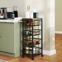 HOMCOM 4-Tier Kitchen Island on Wheels with 4 Pull-Out Baskets, Oak in Light Oak