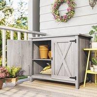 OUTSUNNY Wooden Garden Shed Tool Cabinet 110 x 60 x 88.5 cm, Light Grey | Size: 110 x 60 x 88.5 cm