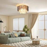 HOMCOM Vintage Ceiling Light with Dual Crystal & Smoke Glass Shade, Gold | Size: 40 cm diameter x 25 cm high