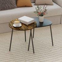 HOMCOM Set of 2 Nesting Side Table with Metal Frame, Rustic Brown