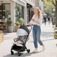 AIYAPLAY Baby Stroller, Foldable Travel Pushchair with Adjustable Seat in Light Grey