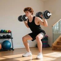 SPORTNOW 2-in-1 Adjustable Dumbbells Set, 30kg Weights Dumbbells Set in Grey