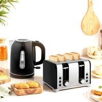 HOMCOM 4 Slice Wide Slot Toaster & 1.7L Rapid Boil Kettle Set, Black | Size: 2 Pack