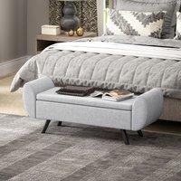 HOMCOM Storage Ottoman with Armrest, Upholstered Linen Storage Bench in Light Grey