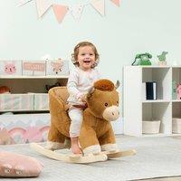 AIYAPLAY Baby Rocking Horse with Song, Safety Belt, Wood Base for 1-3 Years in Brown
