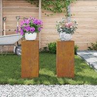 Berkfield Home Outdoor Plant Stands Pillar 2 pcs 24x24x55 cm Weathering Steel | Size: 24 x 24 x 55 cm