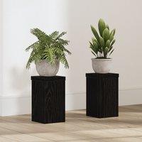 Berkfield Home Black Oak Plant Stand Set of 2 Black oak Wood 10 x 10 x 18 cm