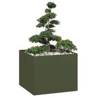 Berkfield Home Planter Olive Green 100x100x80 cm Steel | Size: 100 x 100 x 80 cm