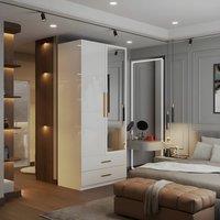 Sliding Wardrobes 4U High Gloss Double Door Hinged Wardrobe with Mirror & Drawers 80cm in White
