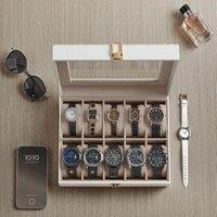 SONGMICS Watch Case with 10 Slots Glass Lid & Metal Clasp in White