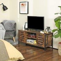 VASAGLE Industrial TV Stand Cabinet Shelves Storage Louvered Doors Playroom in Brown