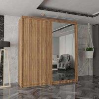 MN Furniture Reno 2 Sliding Door Wardrobe with Mirror & LED Light Oak 150x217cm | Size: 150x217 cm