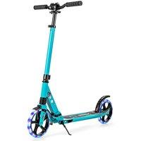 Costway Folding Kick Scooter 2 Flash LED Light-Up T-Bar Wheels Scooter Adjustable Height in Turquoise