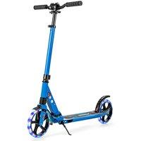 Costway Folding Kick Scooter 2 Flash LED Light-Up Wheels Scooter T-Bar Adjustable Height in Blue