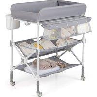 Costway Portable Baby Changing Table Height Adjustable w/ Wheels-Grey in Grey