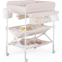 Costway Portable Baby Changing Table Height Adjustable w/ Wheels-Pink in Pink
