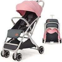 Costway Portable Baby Stroller One-Hand Folding Pushchair W/Adjustable Backrest Footrest in Pink