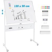 Costway Mobile Whiteboard 120 x 90 CM Double-Sided Dry Erase Board-White in White