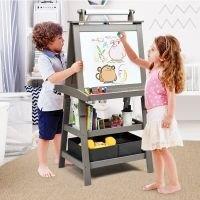 Costway 3 in 1 Art Easel Double-Sided Storage Easel w/ Whiteboard Chalkboard in Grey
