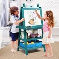 Costway 3 in 1 Art Easel Double Sided Storage Easel w/ Whiteboard Chalkboard in Green