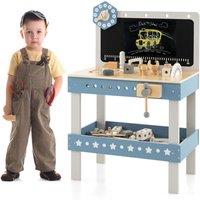 Costway Play Tool Workbench Set Wooden Workshop Pretend Play Toys w/ 75 PCS Parts in Blue